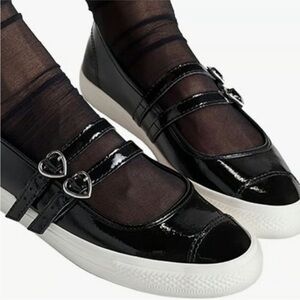 Converse Black Patent Mary Jane Flats with Heart Buckles